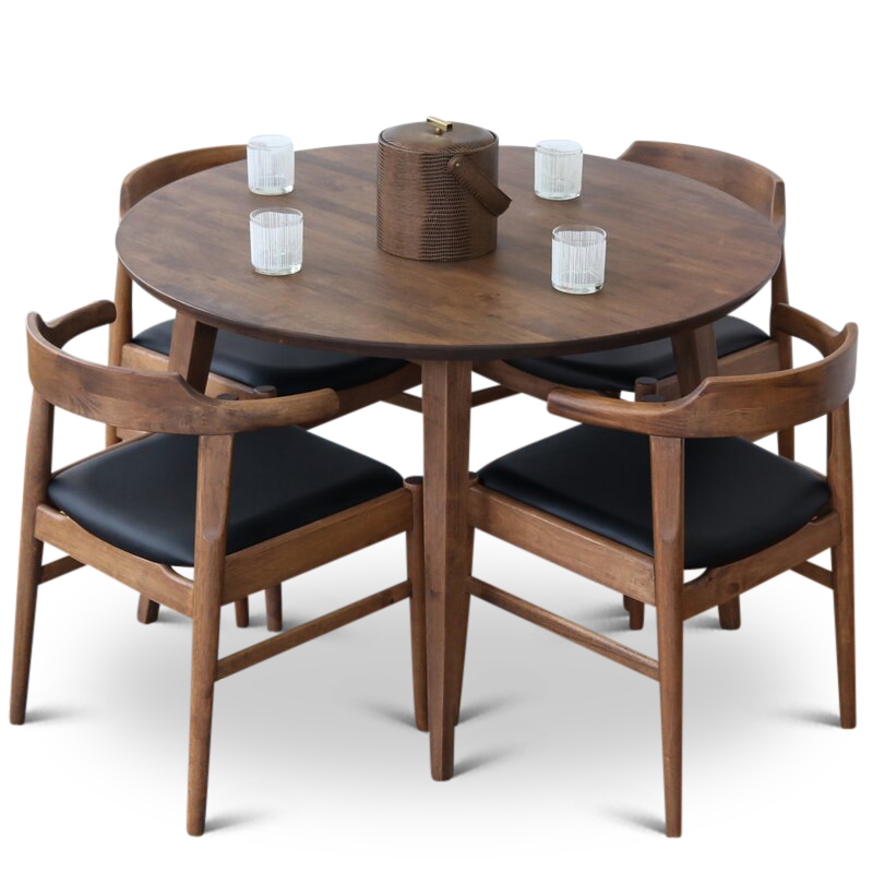 Allora 5-Piece Mid-Century Dining Set w/ 4 Pu Leather Dining Chairs in Black