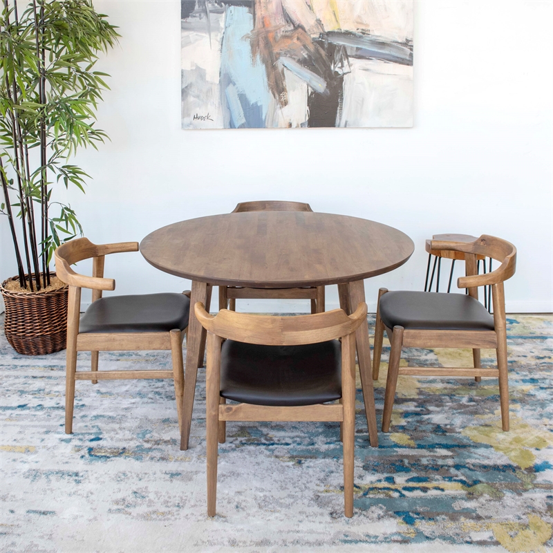 Allora 5-Piece Mid-Century Dining Set w/ 4 Pu Leather Dining Chairs in Black