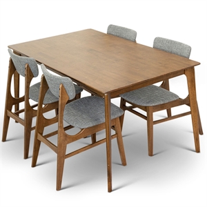 Allora 5-Piece Mid-Century Modern Dining set w/ 4 Fabric Dining Chairs in Gray