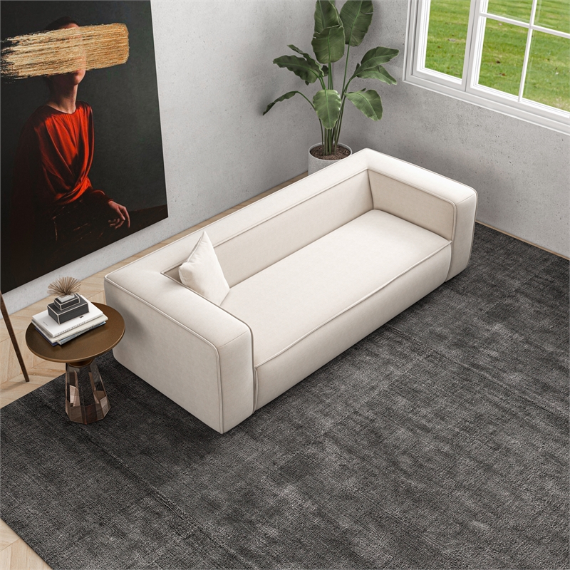 Allora Mid-Century Modern Tight Back French Boucle Fabric Sofa in Cream