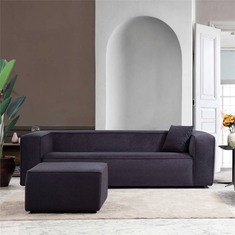 Allora Mid-Century Modern Tight Back French Boucle Fabric Sofa in Gray