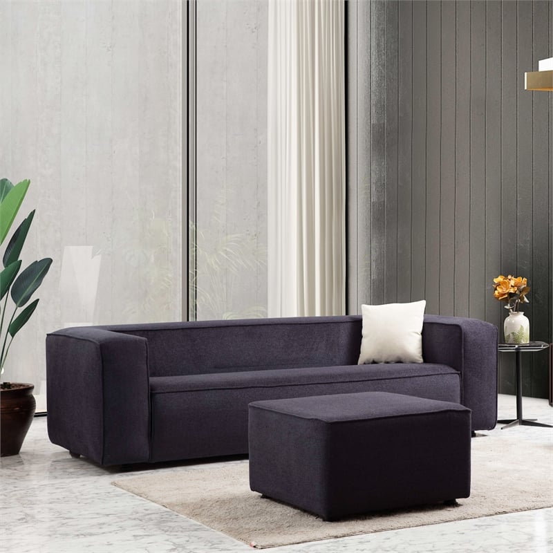 Allora Mid-Century Modern Tight Back French Boucle Fabric Sofa in Gray