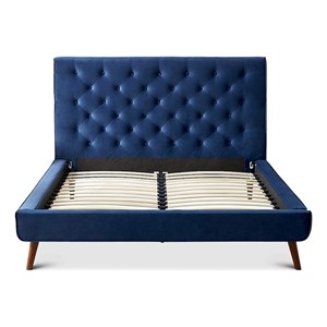 allora mid-century modern velvet upholstered platform bed queen size in blue