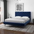 Allora Mid-Century Modern Velvet Upholstered Platform Bed Queen Size in Blue