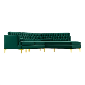 Allora Mid-Century L-Shaped Tufted Back Velvet right-facing Sectional in Green