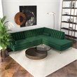 Allora Mid-Century L-Shaped Tufted Back Velvet right-facing Sectional in Green
