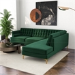 Allora Mid-Century L-Shaped Tufted Back Velvet right-facing Sectional in Green