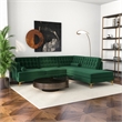 Allora Mid-Century L-Shaped Tufted Back Velvet right-facing Sectional in Green