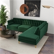 Allora Mid-Century L-Shaped Tufted Back Velvet right-facing Sectional in Green