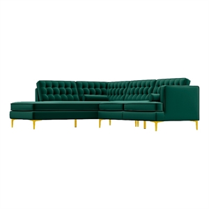 Allora Mid-Century Tufted Cushion Back Velvet left-facing Sectional in Green