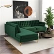 Allora Mid-Century Tufted Cushion Back Velvet left-facing Sectional in Green