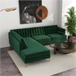 Allora Mid-Century Tufted Cushion Back Velvet left-facing Sectional in Green