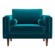 Allora Mid-Century Pillow Back Velvet Upholstered Armchair in Teal