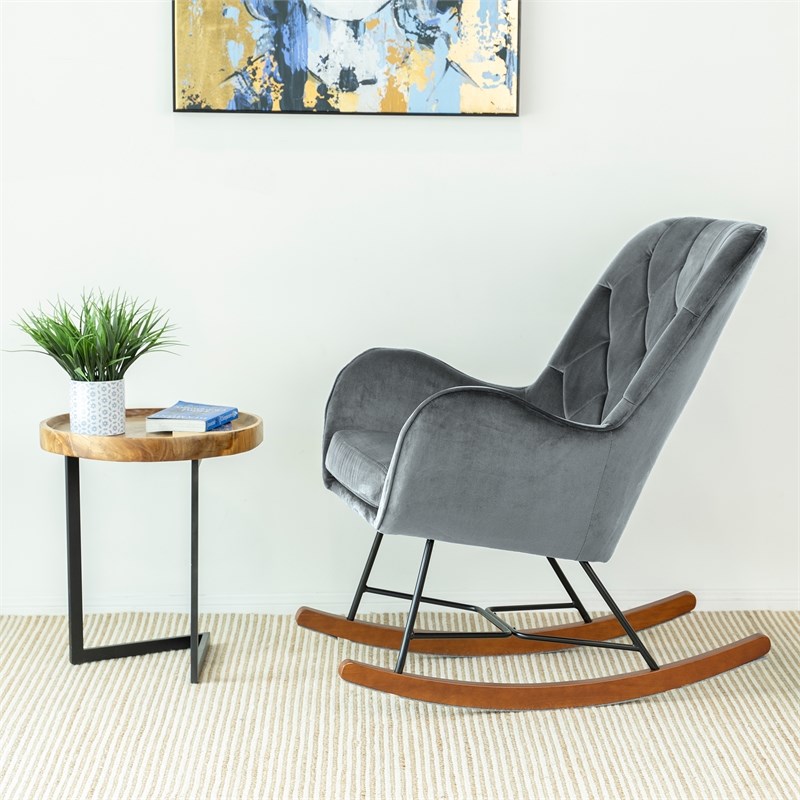 Allora Mid-Century Modern Tight Back Velvet Rocking Chair in Dark Grey