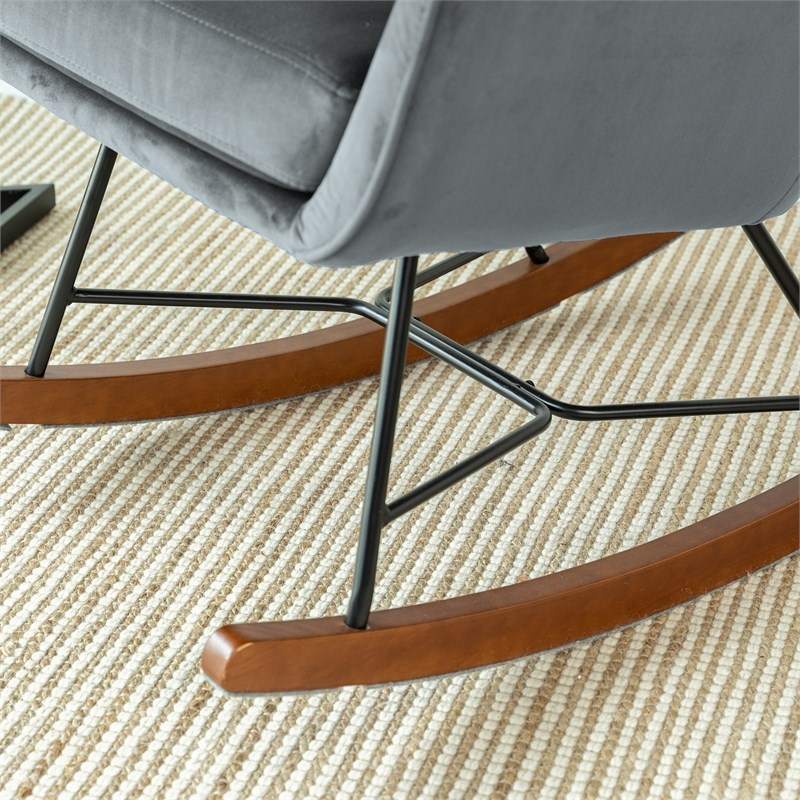 Allora Mid-Century Modern Tight Back Velvet Rocking Chair in Dark Grey