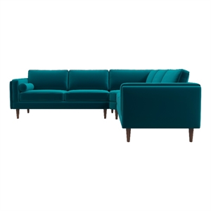 Allora Mid-Century Velvet Pillow Back Corner Sofa in Teal Turquoise
