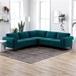 Allora Mid-Century Velvet Pillow Back Corner Sofa in Teal Turquoise