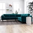 Allora Mid-Century Velvet Pillow Back Corner Sofa in Teal Turquoise