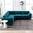 Allora Mid-Century Velvet Pillow Back Corner Sofa in Teal Turquoise