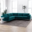 Allora Mid-Century Velvet Pillow Back Corner Sofa in Teal Turquoise