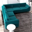 Allora Mid-Century Velvet Pillow Back Corner Sofa in Teal Turquoise