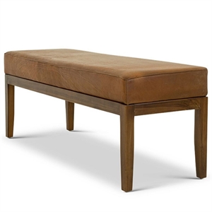 Allora Mid-Century Modern Genuine Leather Upholstered Bench in Tan