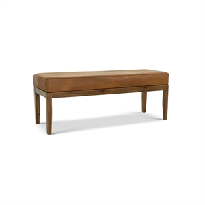 allora mid-century modern genuine leather upholstered bench in tan