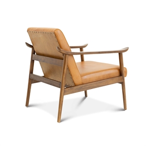 allora mid-century modern tight back leather lounge chair in tan