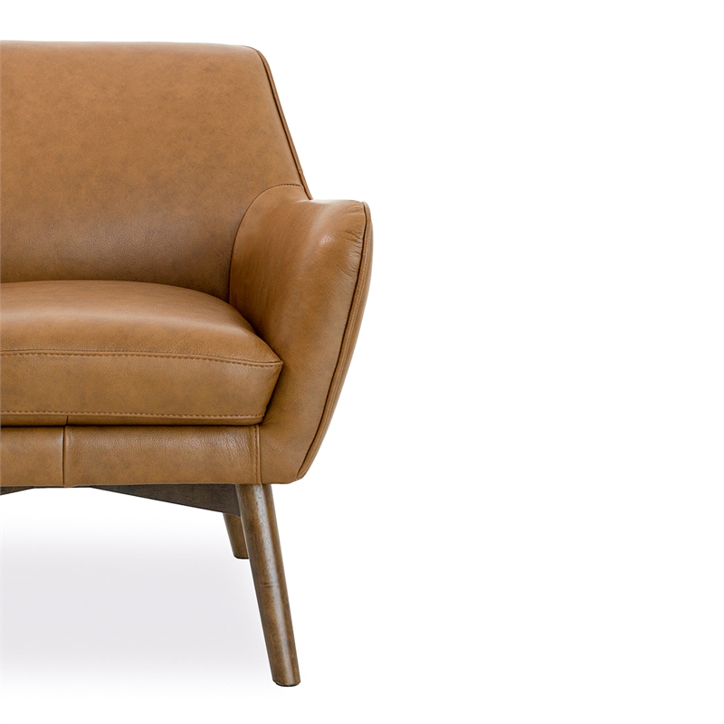 Allora Mid-Century Modern Tight Back Leather Upholstered Armchair in Tan