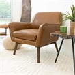 Allora Mid-Century Modern Tight Back Leather Upholstered Armchair in Tan