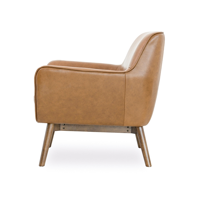 Allora Mid-Century Modern Tight Back Leather Upholstered Armchair in Tan