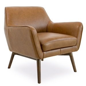 Allora Mid-Century Modern Tight Back Leather Upholstered Armchair in Tan
