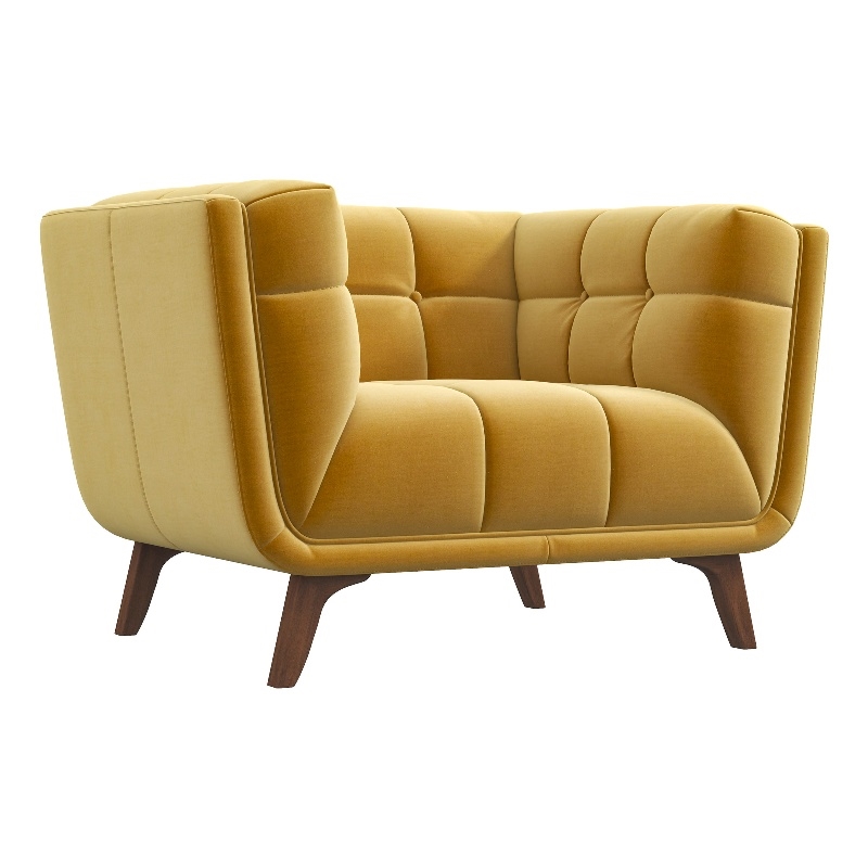 Allora Mid-Century Velvet Upholstered Tight Back Armchair in Gold