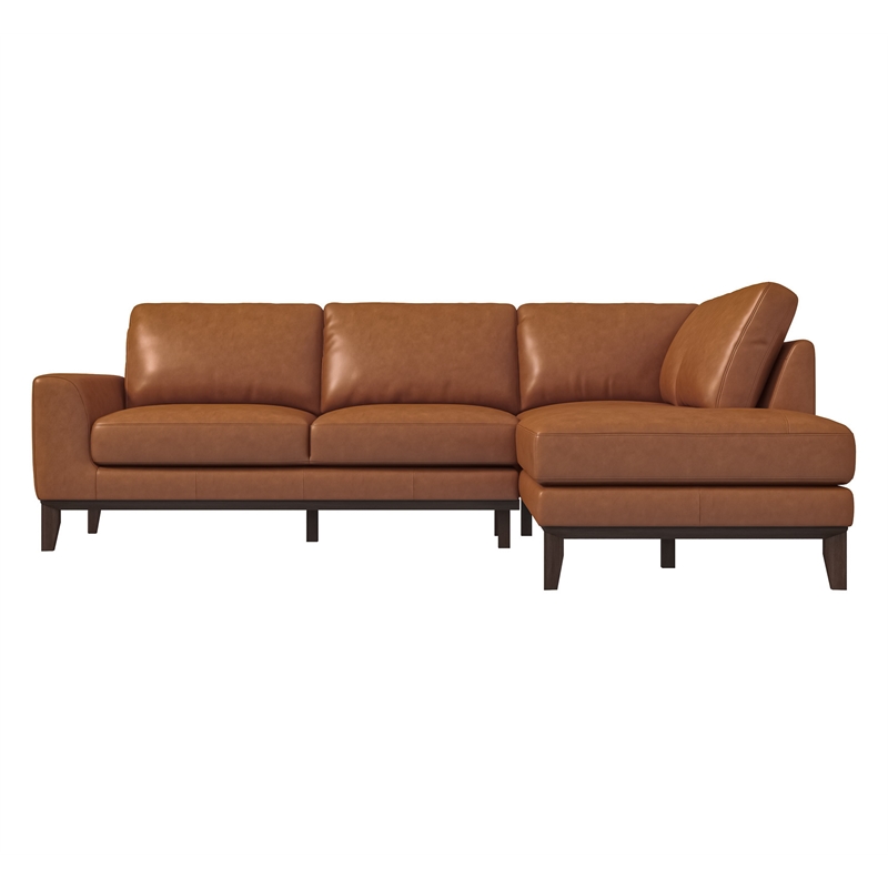 Allora Mid-Century Pillow Back Leather Right-Facing Upholstered Sectional in Tan