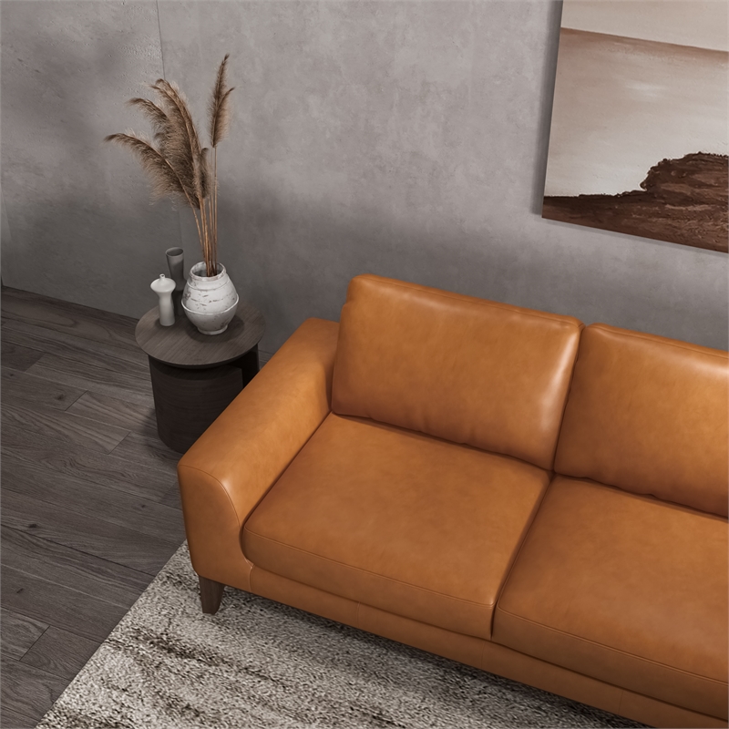 Allora Mid-Century Pillow Back Leather Right-Facing Upholstered Sectional in Tan
