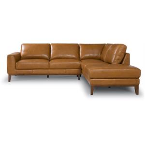 Allora Mid-Century Pillow Back Leather Right-Facing Upholstered Sectional in Tan