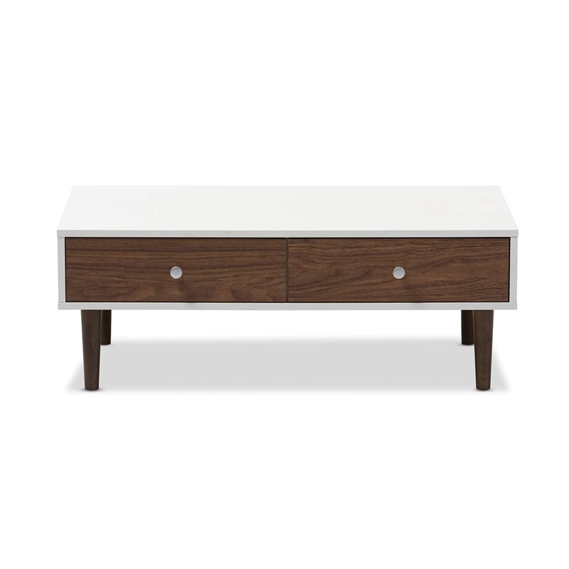 Allora Modern Wood Top Storage Coffee Table in White and Brown