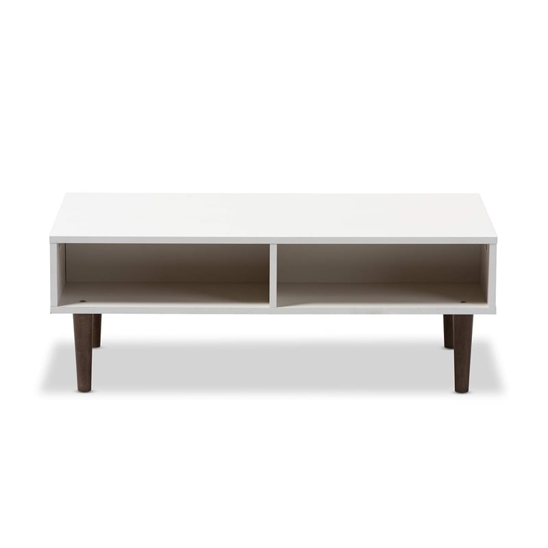 Allora Modern Wood Top Storage Coffee Table in White and Brown