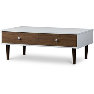 allora modern wood top storage coffee table in white and brown