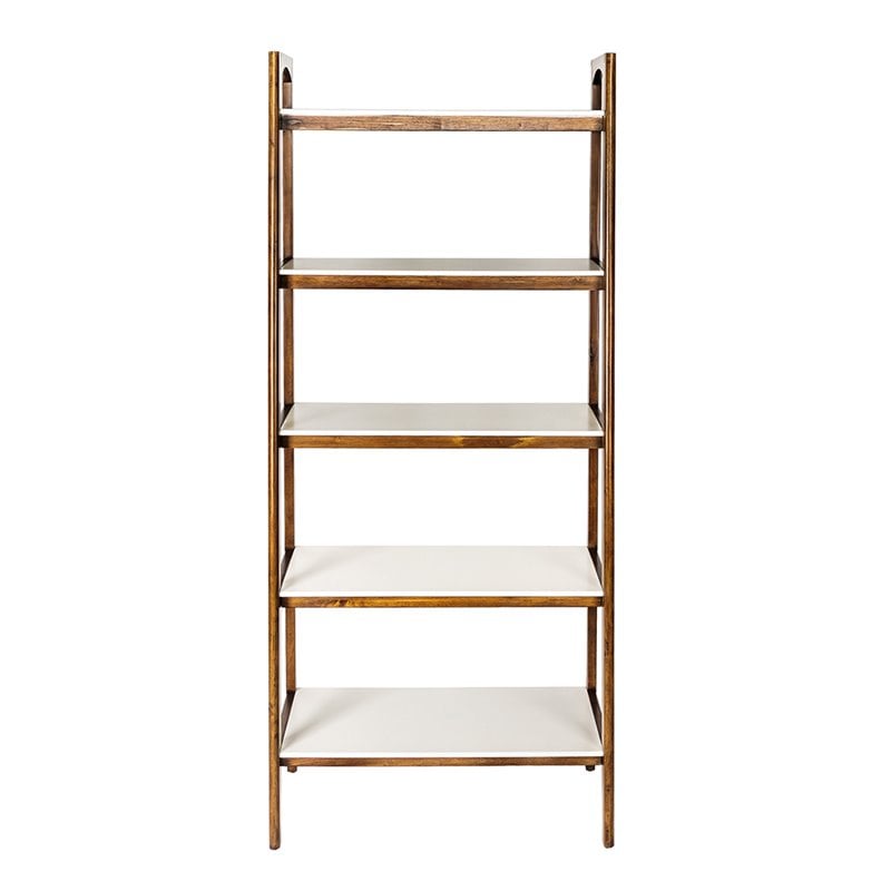 Allora Mid-Century Styled Rubber Wood Bookcase in Off White/Pecan