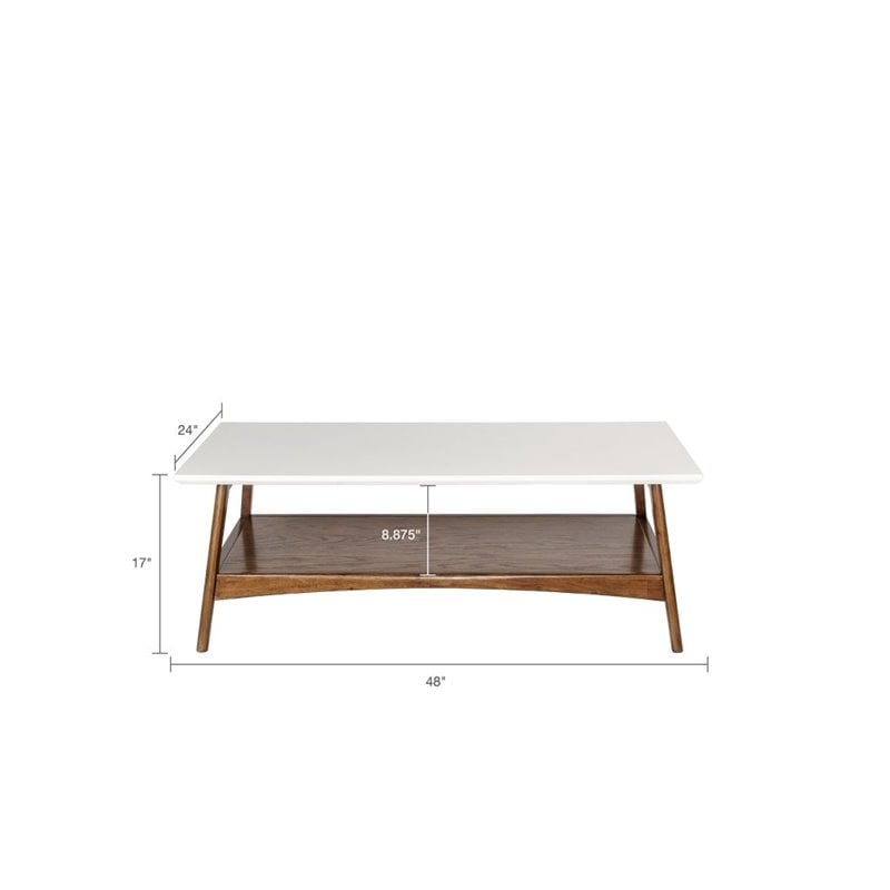 Allora Mid-Century Styled Solid Wood Coffee Table in Off White/Pecan