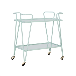 Allora Mid-Century Modern Metal and Mirorred Bar Cart in Mint Green