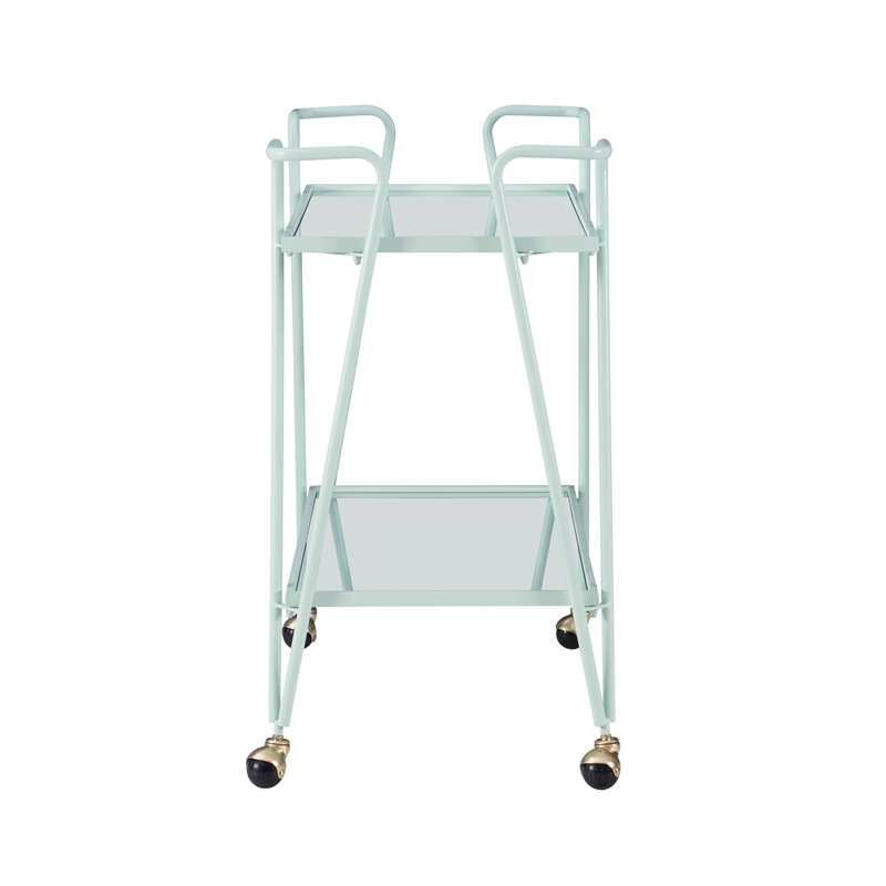 Allora Mid-Century Modern Metal and Mirorred Bar Cart in Mint Green