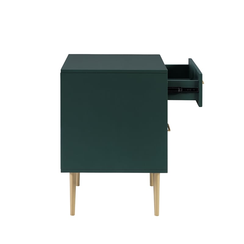 Allora Modern Two Drawer Wooden Nightstand with Two Drawers in Dark Green