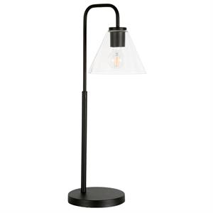 allora arc modern table lamp with clear glass shade in black/bronze