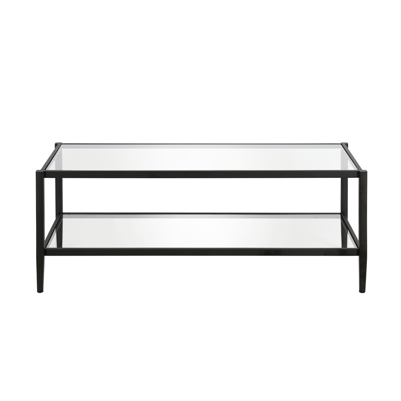 Allora Mid Century Metal Frame Coffee Table with Glass Top in Black/Bronze