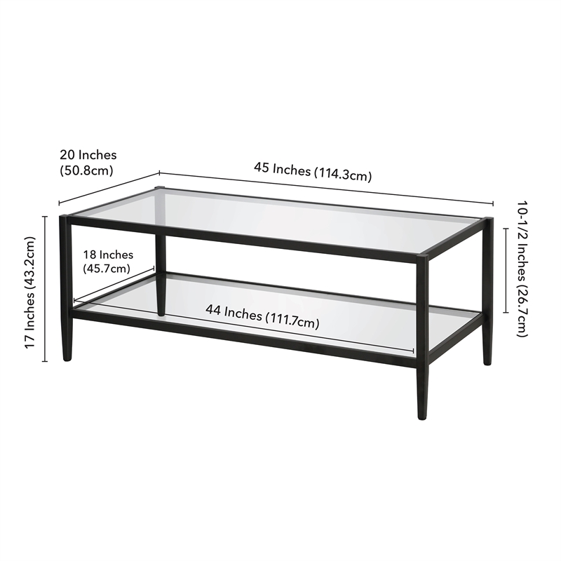 Allora Mid Century Metal Frame Coffee Table with Glass Top in Black/Bronze