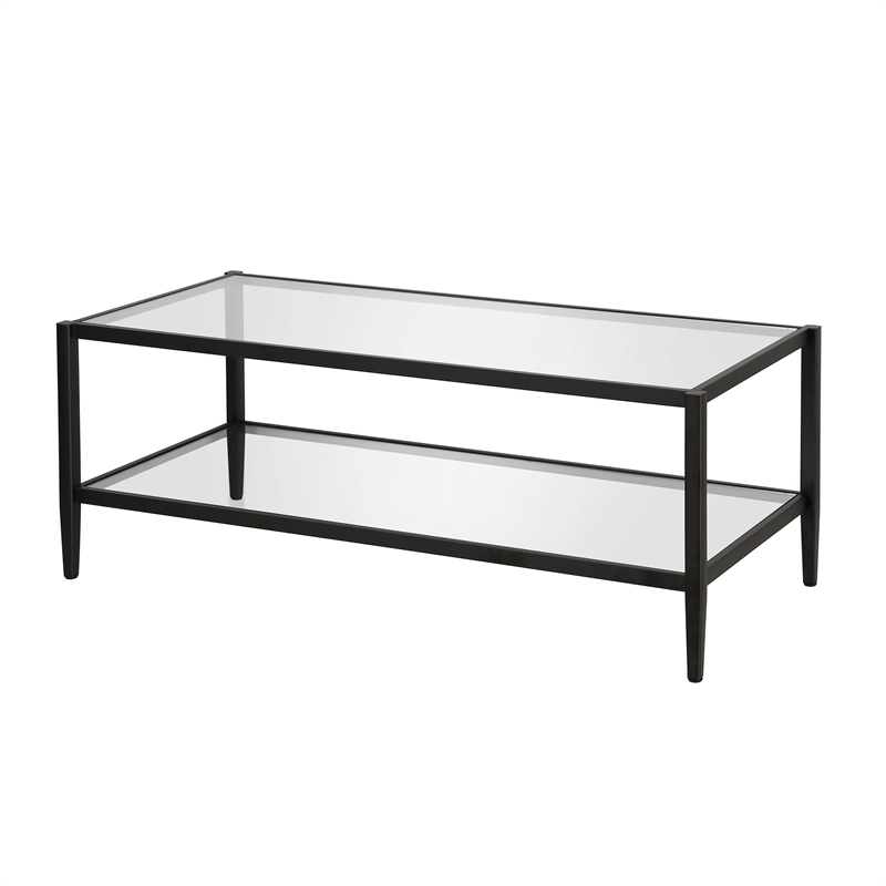Allora Mid Century Metal Frame Coffee Table with Glass Top in Black/Bronze