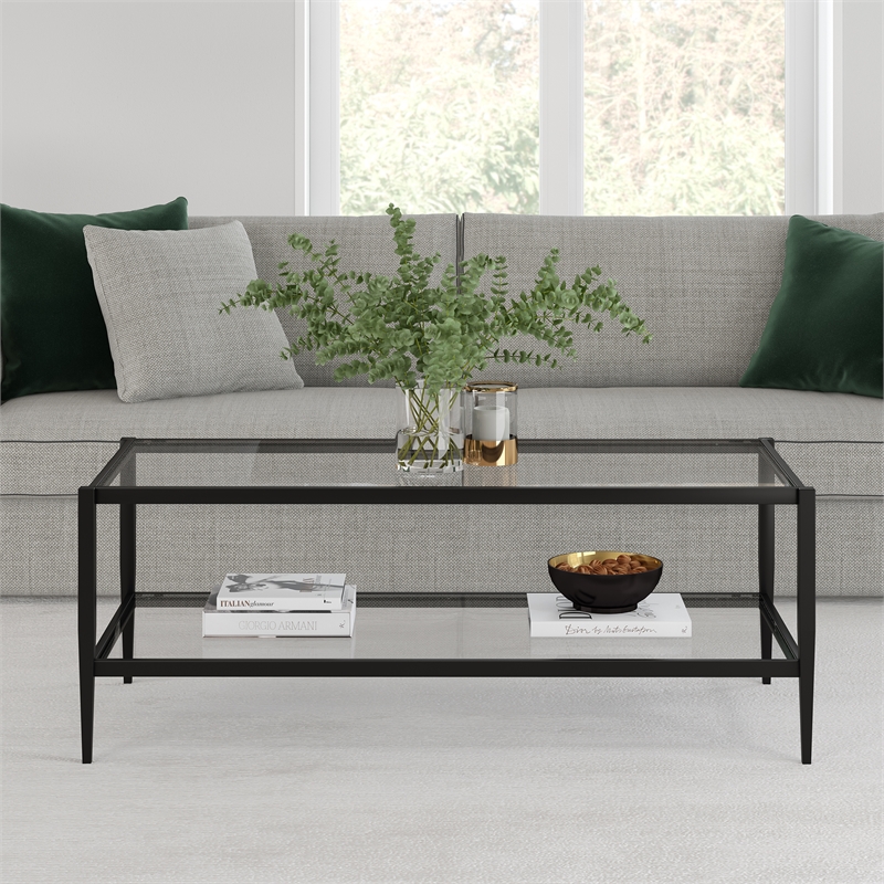 Allora Mid Century Metal Frame Coffee Table with Glass Top in Black/Bronze
