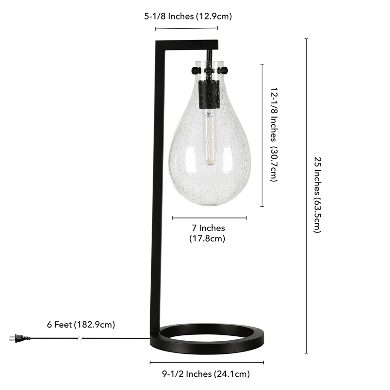 Allora Modern Seeded Glass Shade and Metal Table Lamp in Brass